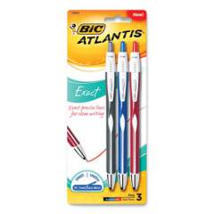 BIC Atlantis Exact Ballpoint Pen, Retractable, Fine 0.7 mm, Assorted Ink and Barrel Colors, 3/Pack (221053)