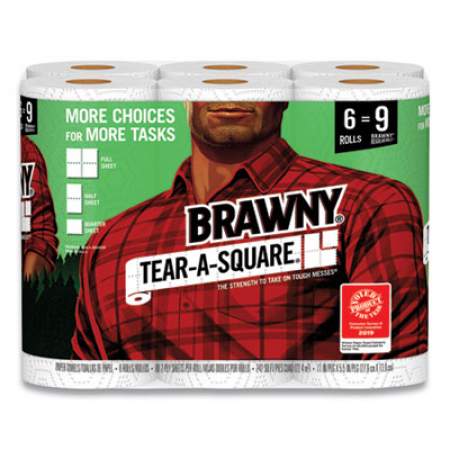 Brawny Tear-A-Square Perforated Kitchen Roll Towels, 2-Ply, 5.5 x 11, 96 Sheets/Roll, 6 Rolls/Pack (24435552)