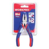 Workpro Mini Linesman Pliers, 5" Long, Ni-Fe-Coated Drop-Forged Carbon Steel, Blue/Red Soft-Grip Handle (W031019WE)