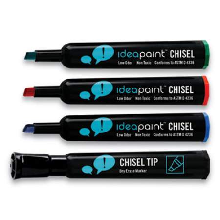 IdeaPaint Dry Erase Marker, Broad Chisel Tip, Assorted Colors, 4/Pack (24372710)