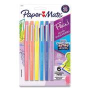 Paper Mate Flair Felt Tip Porous Point Pen, Stick, Medium 0.7 mm, Assorted Ink and Barrel Colors with Retro Accents, 6/Pack (2097888)
