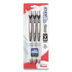 Pentel EnerGel Pearl Gel Pen, Retractable, Medium 0.7 mm, Black Ink, White/Black Barrel, 3/Pack (105455)