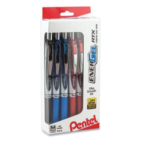 Pentel EnerGel RTX Gel Pen, Retractable, Medium 0.7 mm, Assorted Ink and Barrel Colors, 12/Pack (1625191)