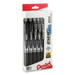 Pentel EnerGel RTX Gel Pen, Retractable, Medium 0.7 mm, Black Ink, Black/Silver Barrel, Dozen (BL77PC12A1)