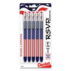 Pentel R.S.V.P. Stars and Stripes Ballpoint Pen, Stick, Fine 0.7 mm, Black Ink, Red/White/Blue Barrel, 5/Pack (2629015)