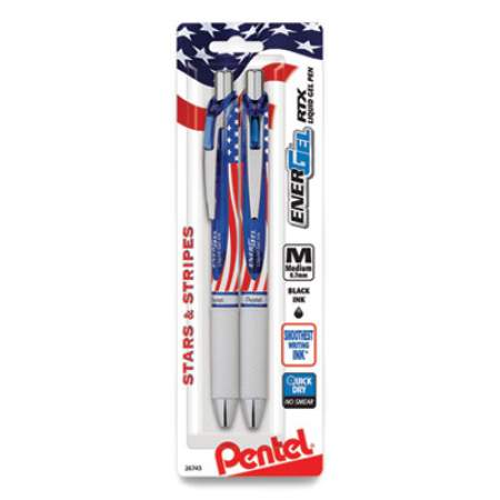 Pentel EnerGel RTX Stars and Stripes Gel Pen, Retractable, Medium 0.7 mm, Black Ink, Red/White/Blue Barrel, 2/Pack (2639681)