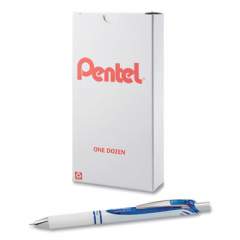 Pentel EnerGel Pearl Gel Pen, Retractable, Medium 0.7 mm, Blue Ink, White/Blue Barrel, Dozen (2639684)