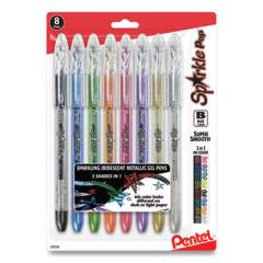 Pentel Sparkle Pop Metallic Gel Pen, Stick, Bold 1 mm, Assorted Ink Colors, Clear Barrel, 8/Pack (2735834)