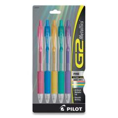 Pilot G2 Metallics Gel Pen, Retractable, Fine 0.7 mm, Assorted Ink and Barrel Colors, 5/Pack (2408995)