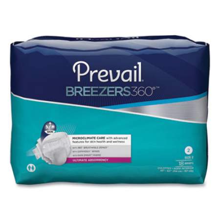 Prevail Breezers360 Degree Briefs, Ultimate Absorbency, Size 2, 45" to 62" Waist, 72/Carton (2699317)