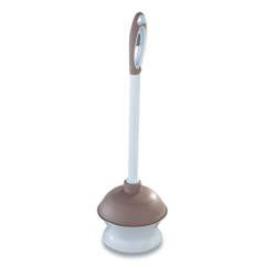 Quickie Plastic Toilet Plunger and Caddy with Microban, 16" Plastic Handle, 6.5" dia, White/Taupe (2836115)