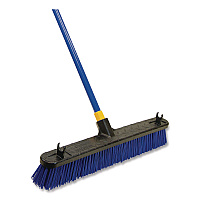 Bulldozer Rough Surface Pushbroom, 24 x 60, PET Bristles, Powder Coated Steel Handle, Blue/Black (599)