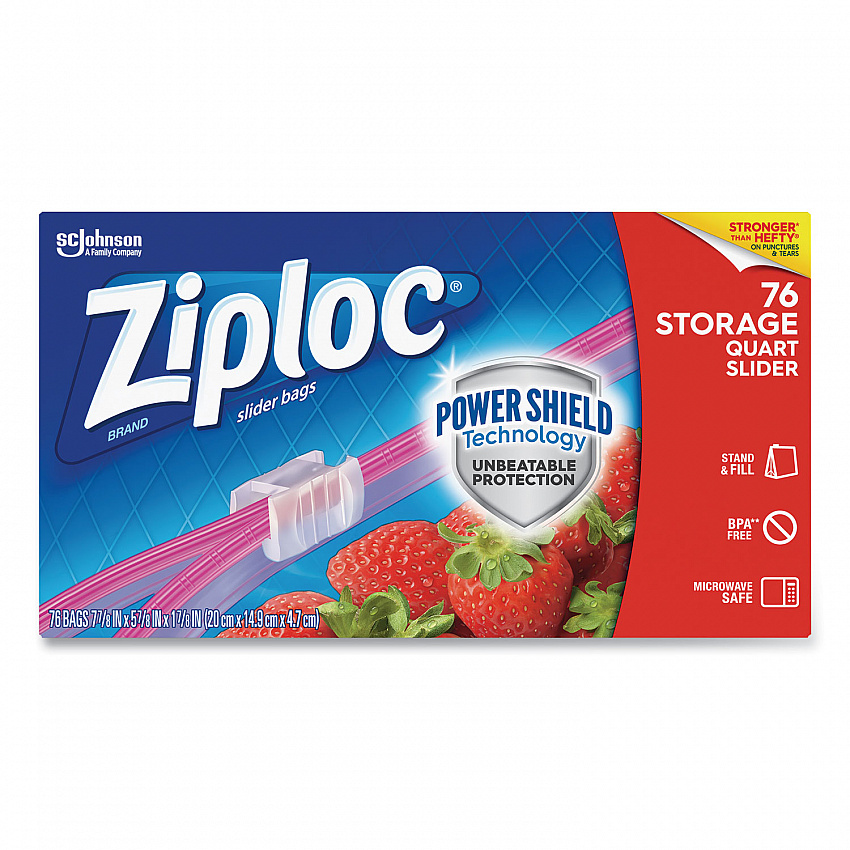 Slider Storage Bags, Quart, 5.88" x 1.88" x 7.88", Clear, 76 Bags/Box, 9 Boxes/Carton (316490)