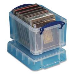 Really Useful Box Snap-Lid Storage Bin, 0.79 gal, 7.06" x 9.62" x 6.25", Clear/Blue (673264)