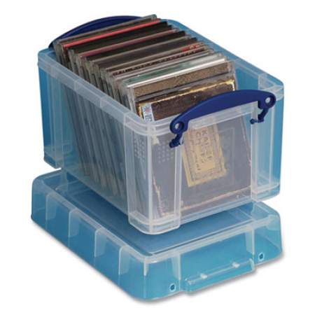 Really Useful Box Snap-Lid Storage Bin, 0.79 gal, 7.06" x 9.62" x 6.25", Clear/Blue (673264)