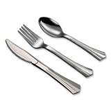 Tablemate Sterling Assorted Plastic Cutlery, Mediumweight, Silver, 20 Forks, 15 Knives, 15 Spoons/Pack (8305ASV)