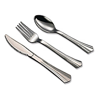 Sterling Assorted Plastic Cutlery, Mediumweight, (20) Forks/(15) Knives/(15) Spoons, Plastic, Silver, 50/Pack (8305ASV)