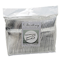 Sterling Heavyweight Plastic Cutlery, Fork, Silver, 50/Pack (8305FSV)