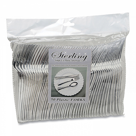 Sterling Heavyweight Plastic Cutlery, Fork, Silver, 50/Pack (8305FSV)