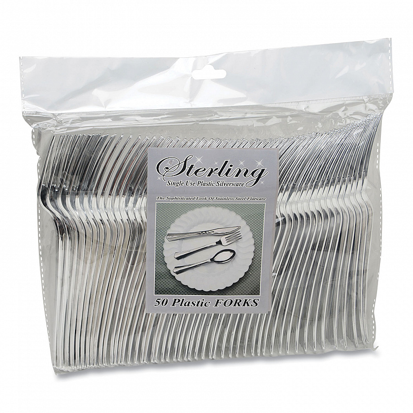 Sterling Heavyweight Plastic Cutlery, Fork, Silver, 50/Pack (8305FSV)