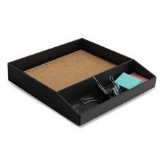 TRU RED Divided Stackable Plastic Tray, 2-Compartment, 9.44 x 9.84 x 1.77, Black (24380421)