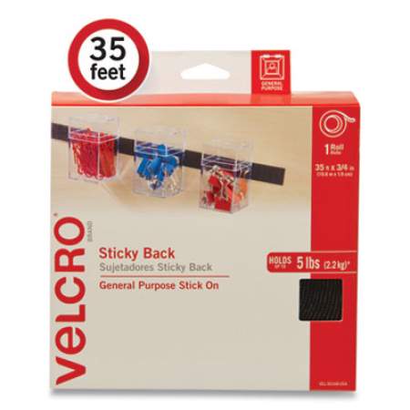 VELCRO Sticky-Back Fasteners, Removable Adhesive, 0.75" x 35 ft, Black (24403729)