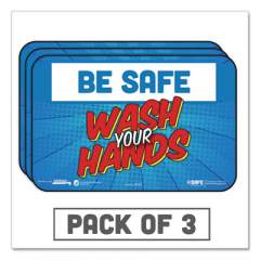 Tabbies BeSafe Messaging Education Wall Signs, 9 x 6,  "Be Safe, Wash Your Hands", 3/Pack (29502)