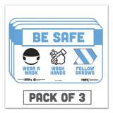 Tabbies BeSafe Messaging Education Wall Signs, 9 x 6,  "Be Safe, Wear a Mask, Wash Your Hands, Follow the Arrows", 3/Pack (29546)