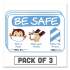 Tabbies BeSafe Messaging Education Wall Signs, 9 x 6,  "Be Safe, Wear a Mask, Wash Your Hands, Follow the Arrows", Monkey, 3/Pack (29506)