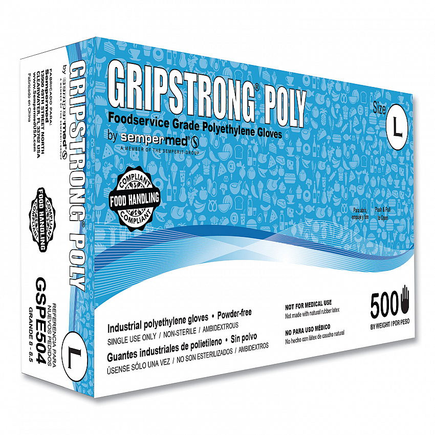 Foodservice Grade Polyethylene Gloves, Powder-Free, Large, 9.5" Long, Clear, 500/Box, 20 Boxes/Carton (GSPE504)