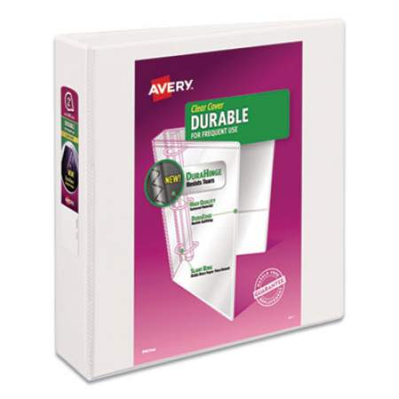 Avery Durable View Binder with DuraHinge and Slant Rings, 3 Rings, 2" Capacity, 11 x 8.5, White, 4/Pack (17577)