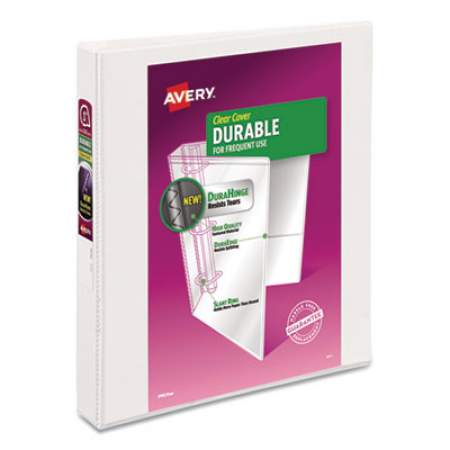 Avery Durable View Binder with DuraHinge and Slant Rings, 3 Rings, 1" Capacity, 11 x 8.5, White, 4/Pack (17575)