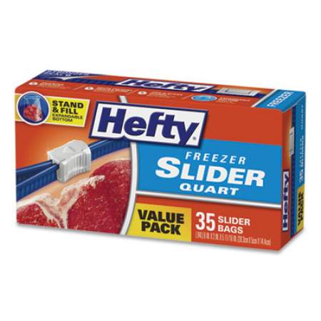 Hefty Slider Bags, 1 qt, 2.5 mil, 7" x 8", Clear, 35/Box (R82235)