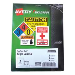AbilityOne 7530016878146 SKILCRAFT/AVERY Surface Safe Sign Labels, 7 x 10, White, 1/Sheet, 15 Sheets/Box, 12 Boxes/Box