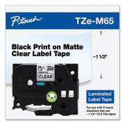 Brother P-Touch TZE STANDARD ADHESIVE LAMINATED LABELING TAPE, 1.4" X 26.2 FT, WHITE ON MATTE CLEAR (TZEM65)