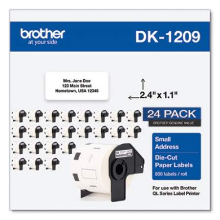 Brother Die-Cut Address Labels, 1.1 x 2.4, White, 800/Roll, 24 Rolls/Pack (DK120924PK)