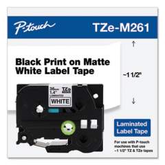 Brother P-Touch TZE STANDARD ADHESIVE LAMINATED LABELING TAPE, 1.4" X 26.2 FT, BLACK ON MATTE WHITE (TZEM261)