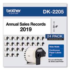 Brother Continuous Paper Label Tape, 2.4" x 100 ft, White, 24 Rolls/Pack (DK220524PK)