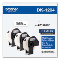 Brother Die-Cut Multipurpose Labels, 0.66 x 3.4, White, 400/Roll, 3 Rolls/Pack (DK12043PK)
