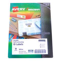 AbilityOne 7530016878443 SKILCRAFT/AVERY Durable Self-Laminating ID Labels, 1.03 x 3.5, White, 10/Sheet, 25 Sheets/Pack