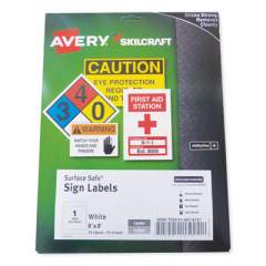 AbilityOne 7530016878151 SKILCRAFT/AVERY Surface Safe Sign Labels, 8 x 8, White, 1/Sheet, 15 Sheets/Box, 12 Boxes/Box
