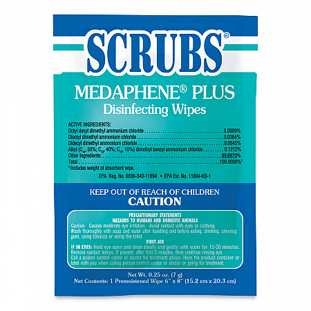 MEDAPHENE Plus Disinfectant Wet Wipes, 1-Ply, 6 x 8, Citrus, White, Individual Foil Packets, 100/Carton (96301)