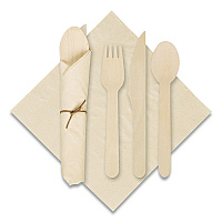 Pre-Rolled Caterwrap Kraft Napkins with Wood Cutlery, Fork/Knife/Napkin/Spoon, Plastic, Brown, 100/Carton (120030)