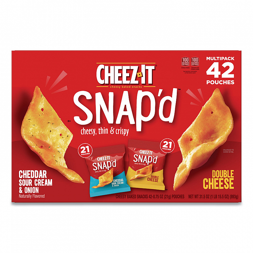 Snap'd Crackers Variety Pack, Cheddar Sour Cream and Onion; Double Cheese, 0.75 oz Bag, 42/Carton (11500)