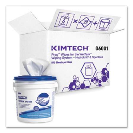 Kimtech Wipers for WETTASK System, Bleach, Disinfectants and Sanitizers, 12 x 6, 95/Roll, 6 Rolls and 1 Bucket/Carton (0600104)