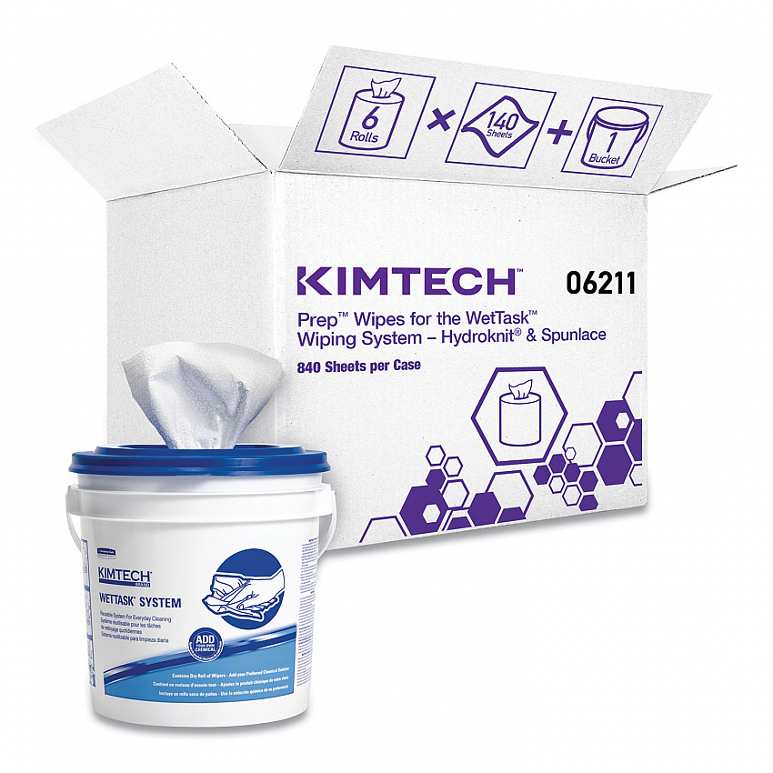 Power Clean Wipers for Disinfectants, Sanitizers,Solvents WetTask Customizable Wet Wipe System, 140/Roll, 6 Rolls/1 Bucket/CT (0621102)