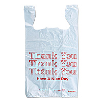 Plastic "Thank You - Have a Nice Day" Shopping Bags, Cut-Out Handles, 11.5" x 6.5" x 22", White/Red, 250/Box (925128)