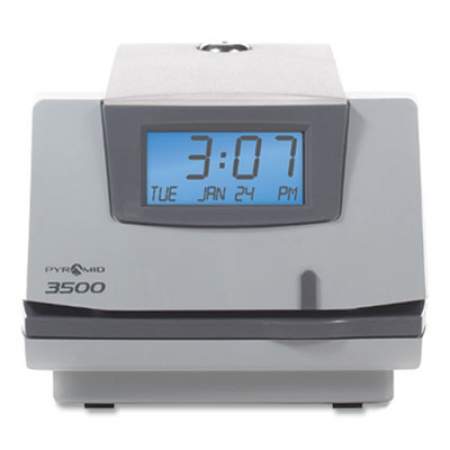 Pyramid Technologies 3500 Time Clock and Document Stamp, LCD Display, Light Gray/Charcoal