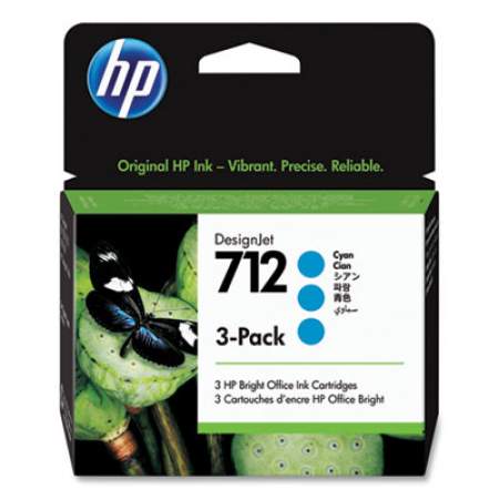 HP 712, (3ED77A) 3-Pack Cyan Original Ink Cartridge