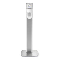 MESSENGER ES8 Silver Panel Floor Stand with Dispenser, 1,200 mL, 16.75 x 6 x 40, Silver/White (7308DSSLV)
